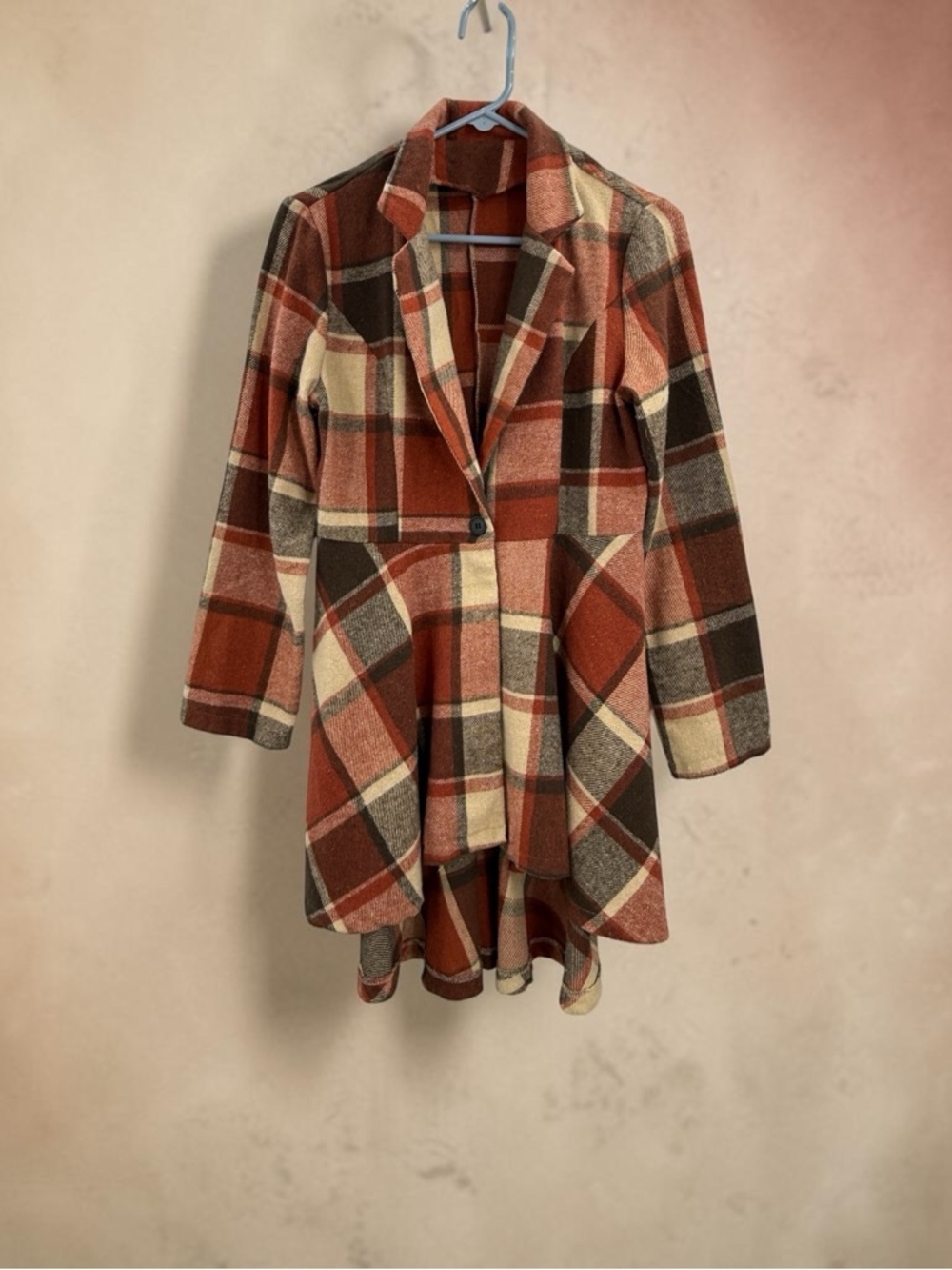 Plaid Soft Shell Coat Rust Orange Swing Jacket Flannel Cozy Fall Cottagecore